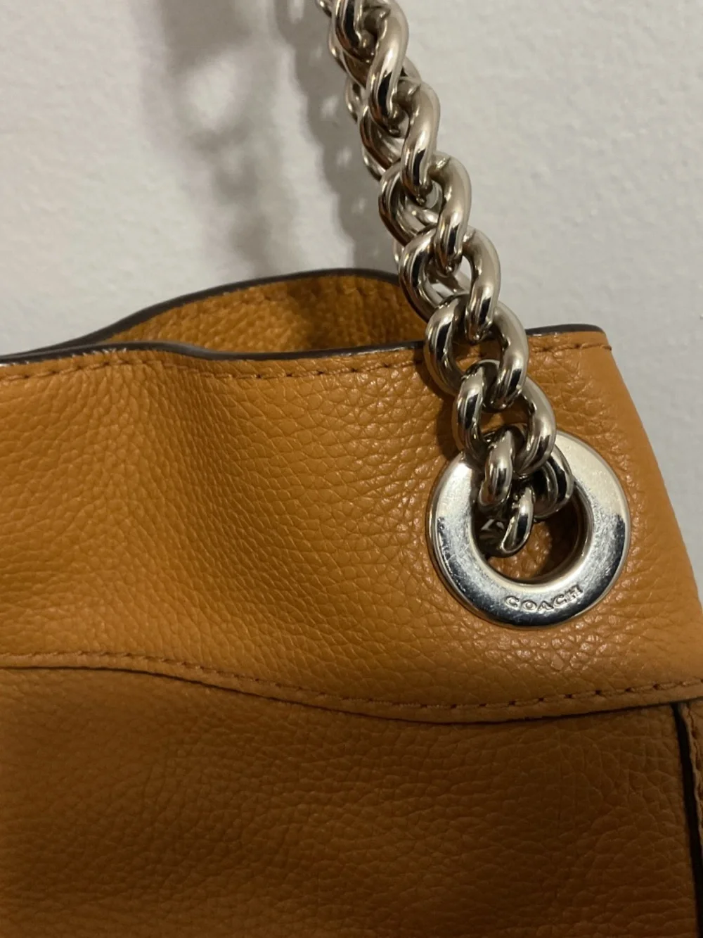 COACH  EDIE Turnlock Pebbled Leather Shoulder Bag w Silver Chain Handle Accent